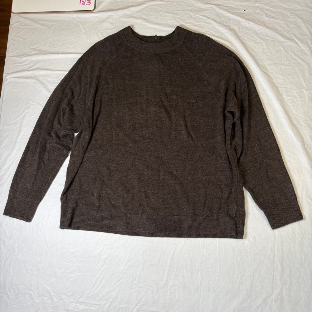 Hampshire Studio Womens 1X Brown Crew Neck Back Zip Raglan Sleeve Knit‎ Sweater